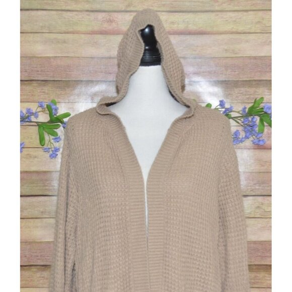 Soho Apparel Light Brown Open Front Hoodie Crochet Cardigan Sweater Size 2XL - Picture 6 of 15